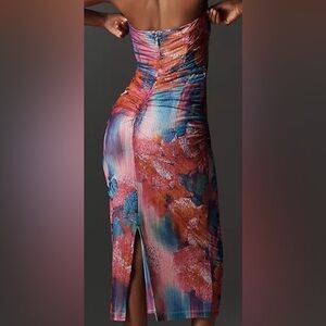 NWT Anthropologie The Soleil Slim Strapless Ruched Mesh Dress -size L